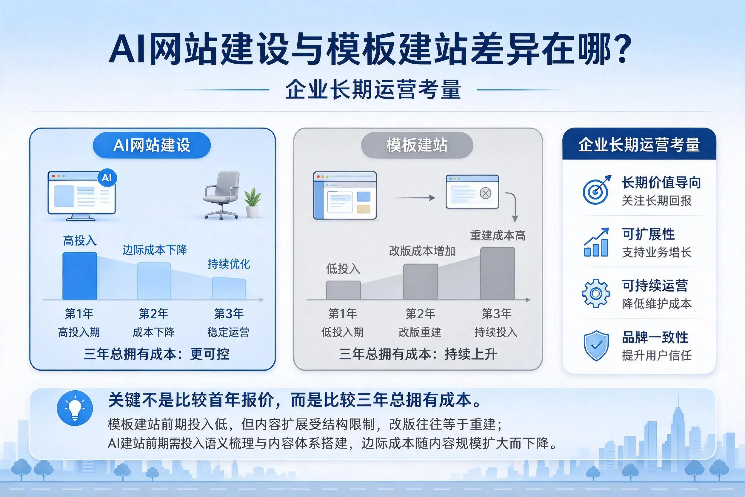 AI网站建设与模板建站差异在哪？临夏企业长期运营考量